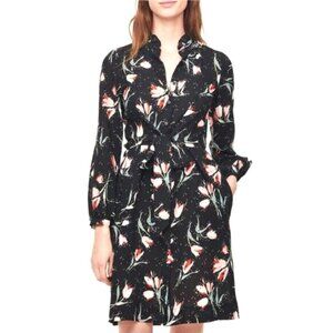 Rebecca Taylor - Silk, Floral, Button Front, Waist Tie Dress - Size 2, Black